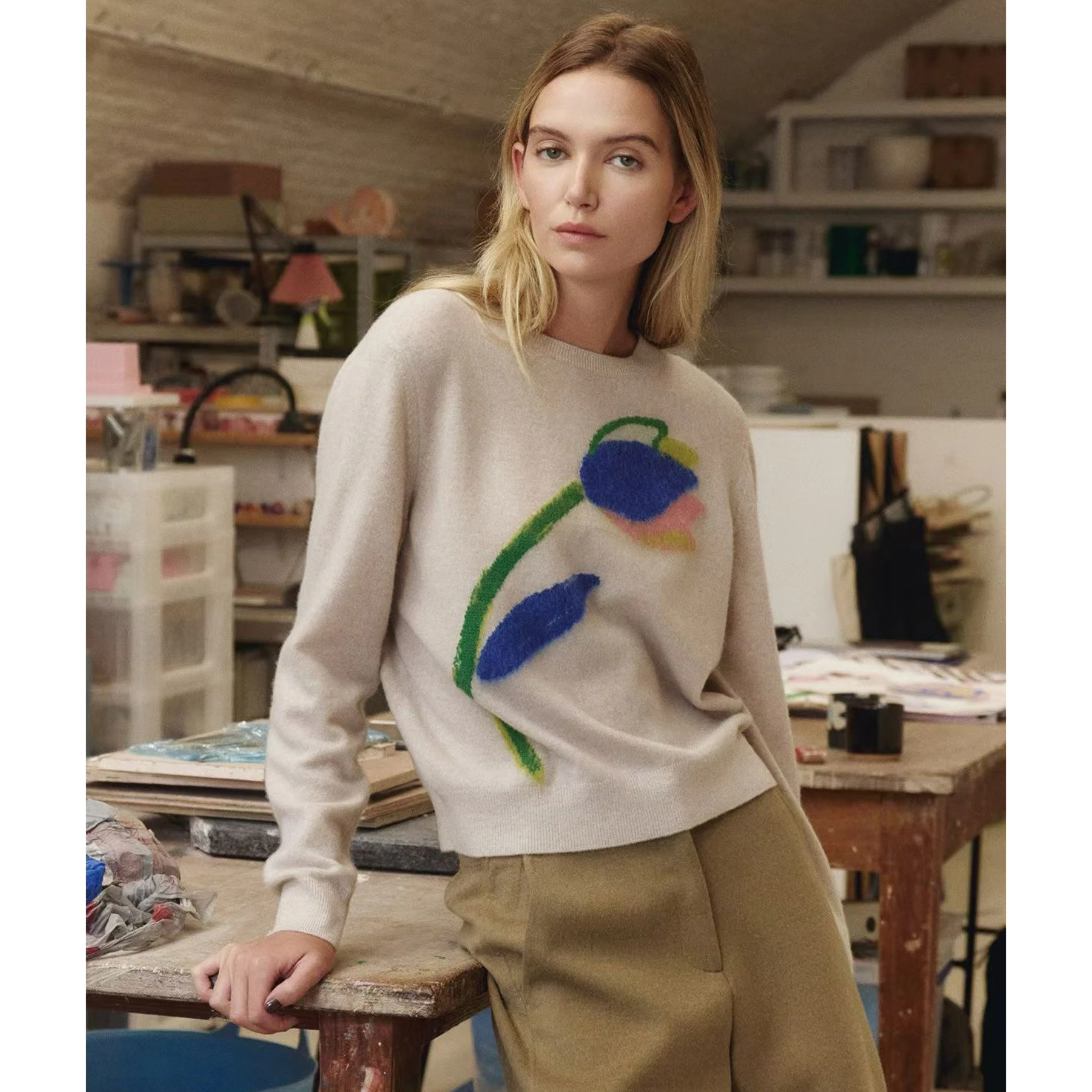 

Lemon Cheese LAT25 Autumn Casual round Ne Tulip Pattern Versatile Slimming Wool Knitted Sweater Women's Faion Commute Sle