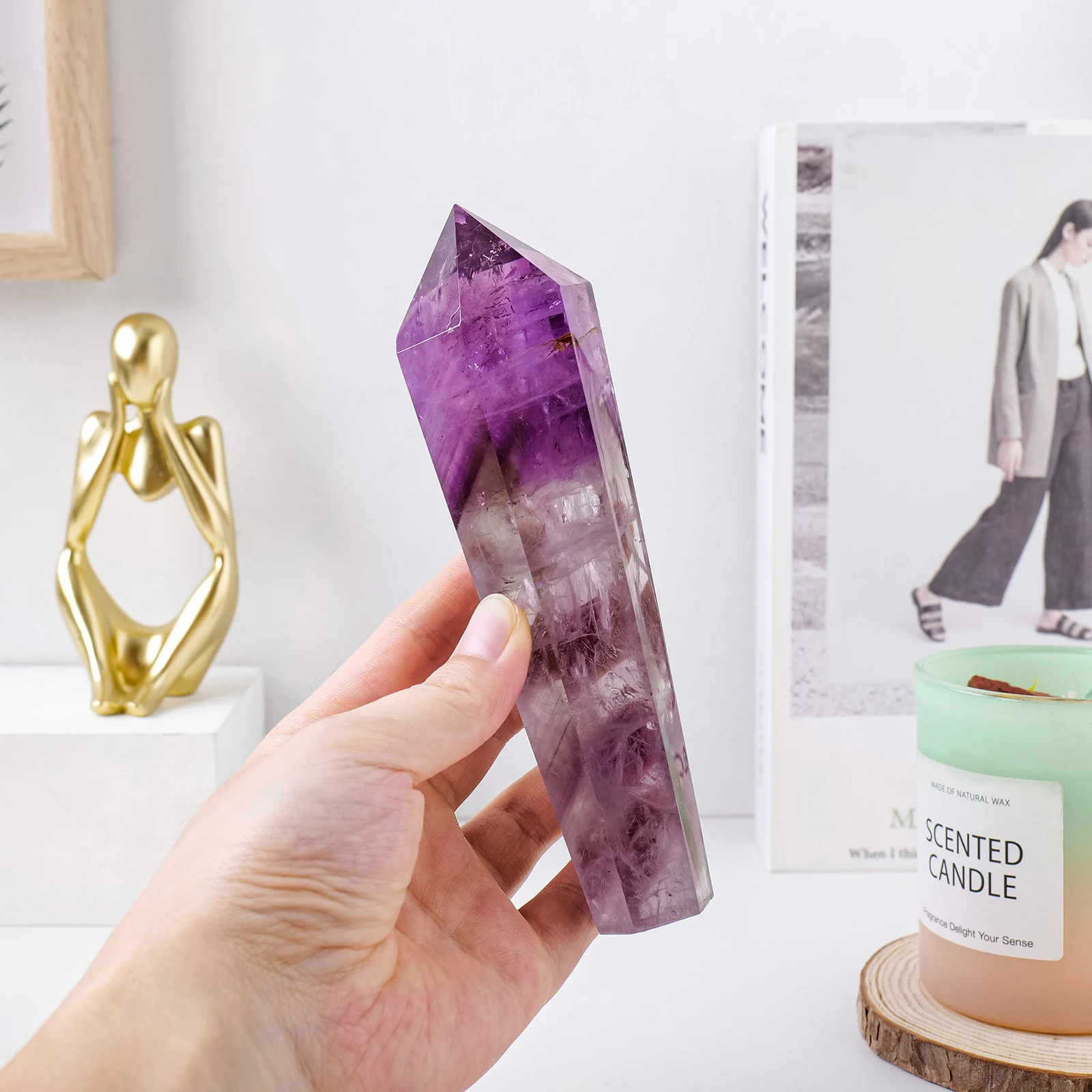 1PC Natural Amethyst Scepter Healing Stone Crystal Wand Brazil Amethyst Magic Crystal Tower Desktop Decoration Free Base