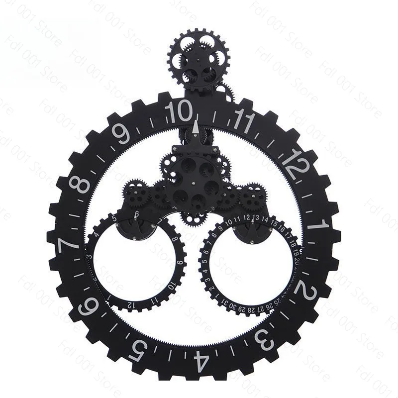 3D Modern Large Wall Art Rotary Gear Clock Mechanical Calendar Wheel Black Living Room Bedroom Wall Retro Decoration