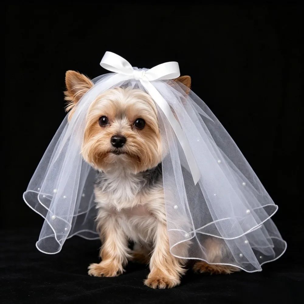 

Valentine's Day Party Bow Pet Wedding Headdress White Black Cat Ribbon Veil Dog Hair Accessories Dog Cat