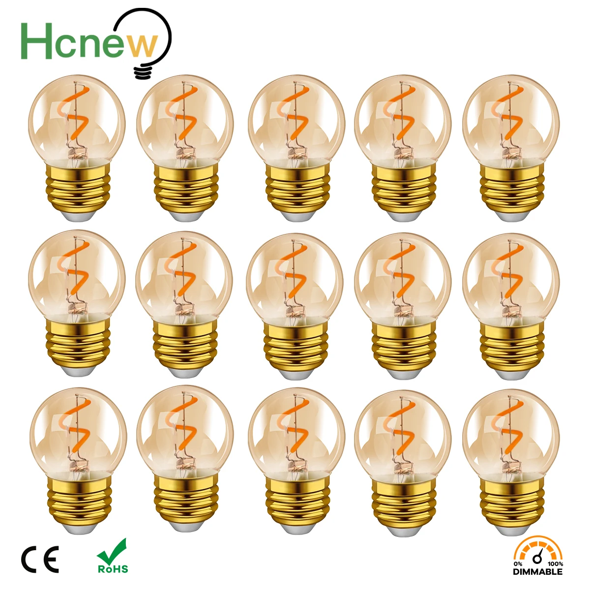 G40 Gold Led Spiral Filament Light Bulb 1W (Equivalent 10W)  Energy Saving Led Lamp Amber Glass E27 220V 2200K Dimmable Led Bulb