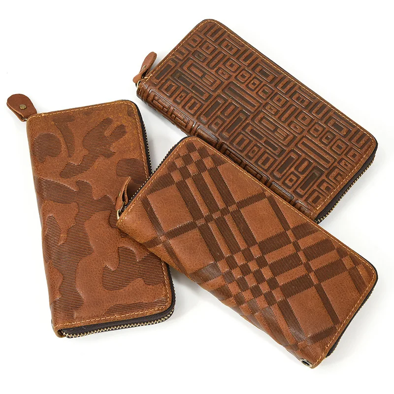 Carteira masculina retrô criatividade bolsa longa presentes do dia dos pais carteira retrô bolsas de couro simples carteira mhqb