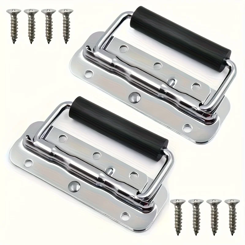 

2pcs Heavy Duty Cast Iron Toolbox Handles with Spring Load Non-Slip Rubber Grip Polished Finish Versatile Replacement