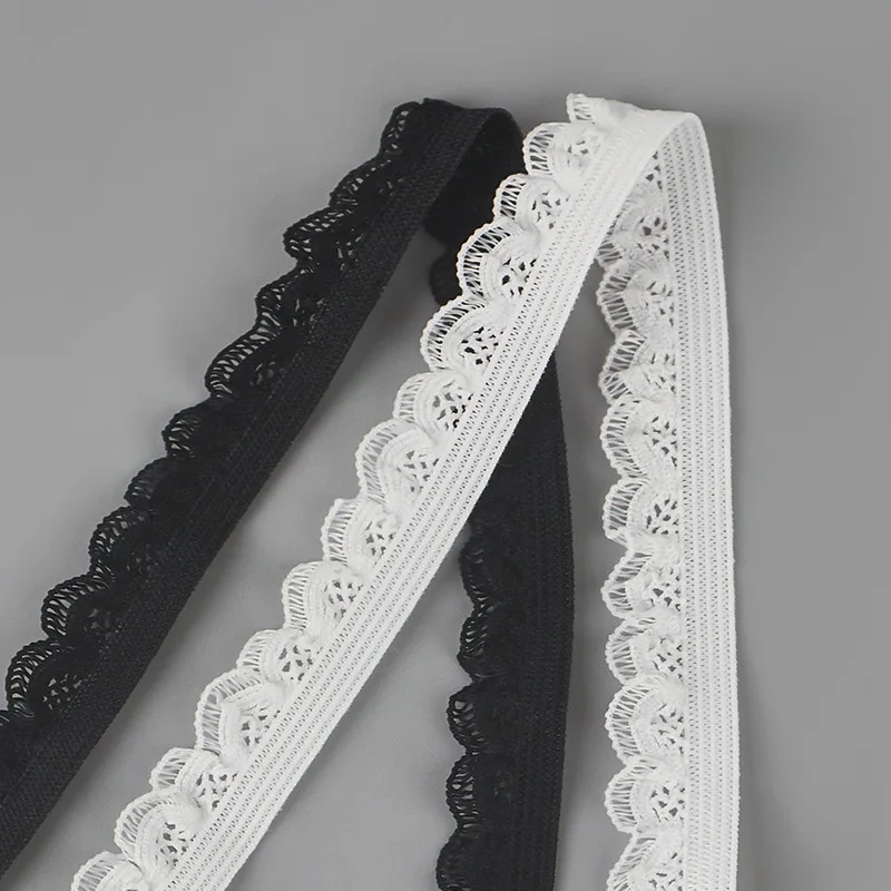 

100 Meters White/Black Elastic Band 5/8" 15mm Picot Loop Frilly Stretch Lace Trim for Lingerie Underwear Sewing Craft Decor