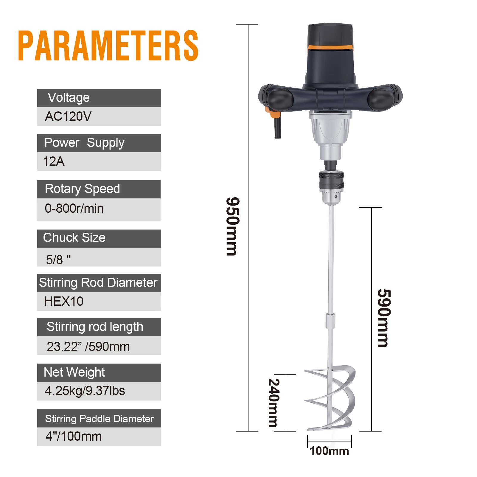 MAXXT 13A Single Speed Concrete Mortar Plaster Mixer 5/8