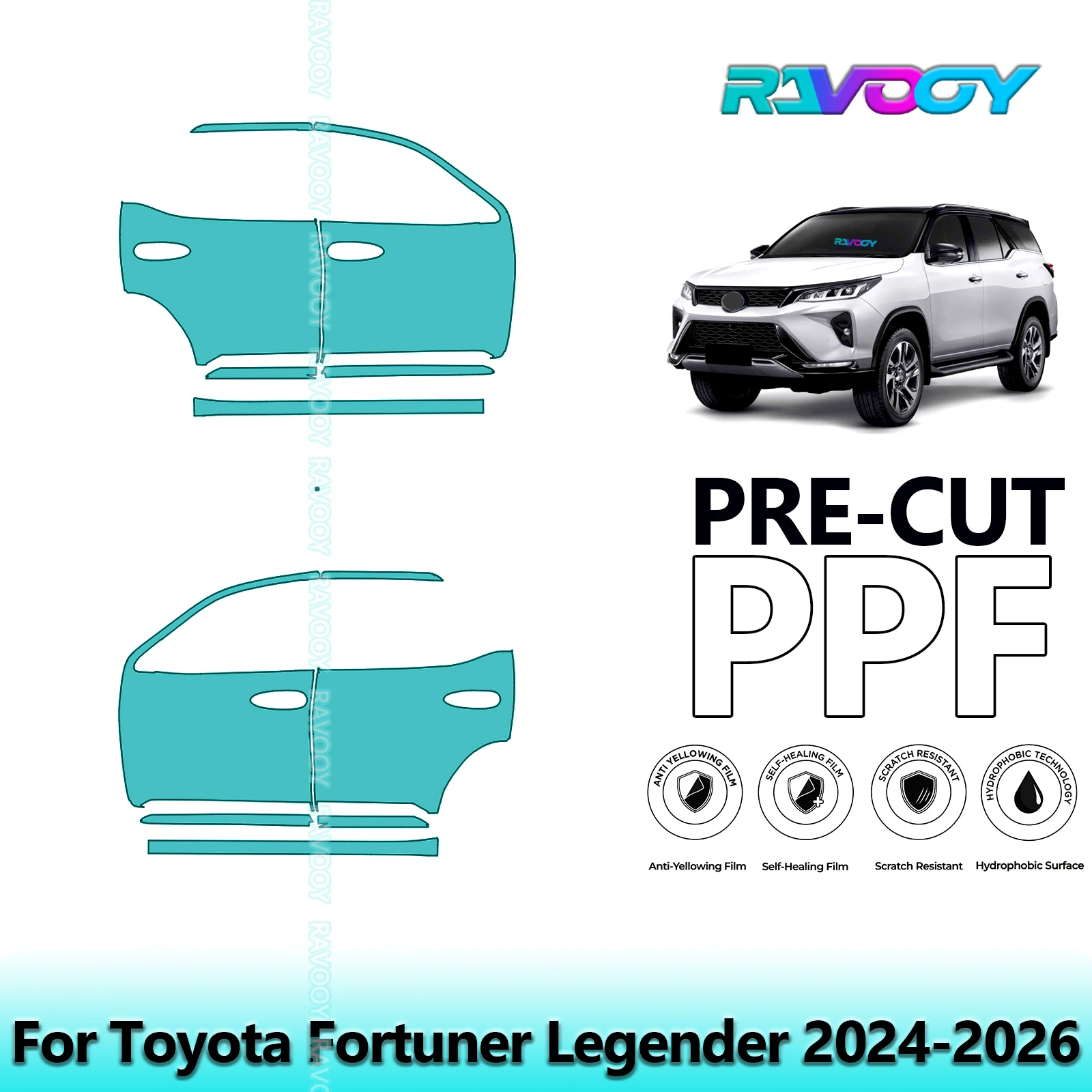 

For Toyota Fortuner Legender 2024-2026 8.5mil Clear Matte Pre-Cut PPF Door & A/B Pillar Kit TPU Paint Protection Film Set