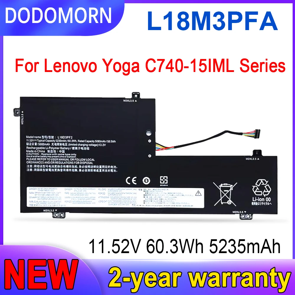 

DODOMORN 100% New L18D3PF2 L18M3PFA For Lenovo Yoga C740-15lML Series Laptop Battery 11.52V 60.3Wh 5235mAh High quality