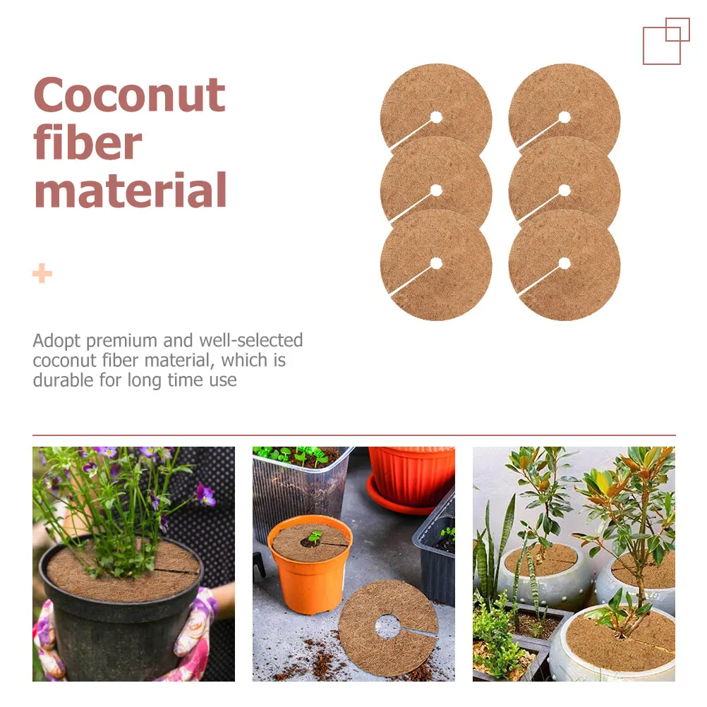 

6pcs Coconut Fiber Mat Tree Ring Anti-Grass Mulch For Flowerpots Durable Coir Liner Cuttable Breathable Protectors Garden