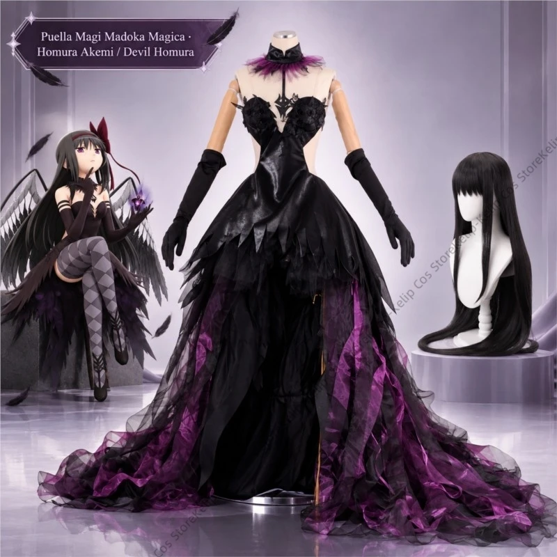 Homura Akemi Devil Homura Cosplay Costume Puella Magi Madoka Magica Rebellion Black Purple Gothic Dress Halloween Comic Con