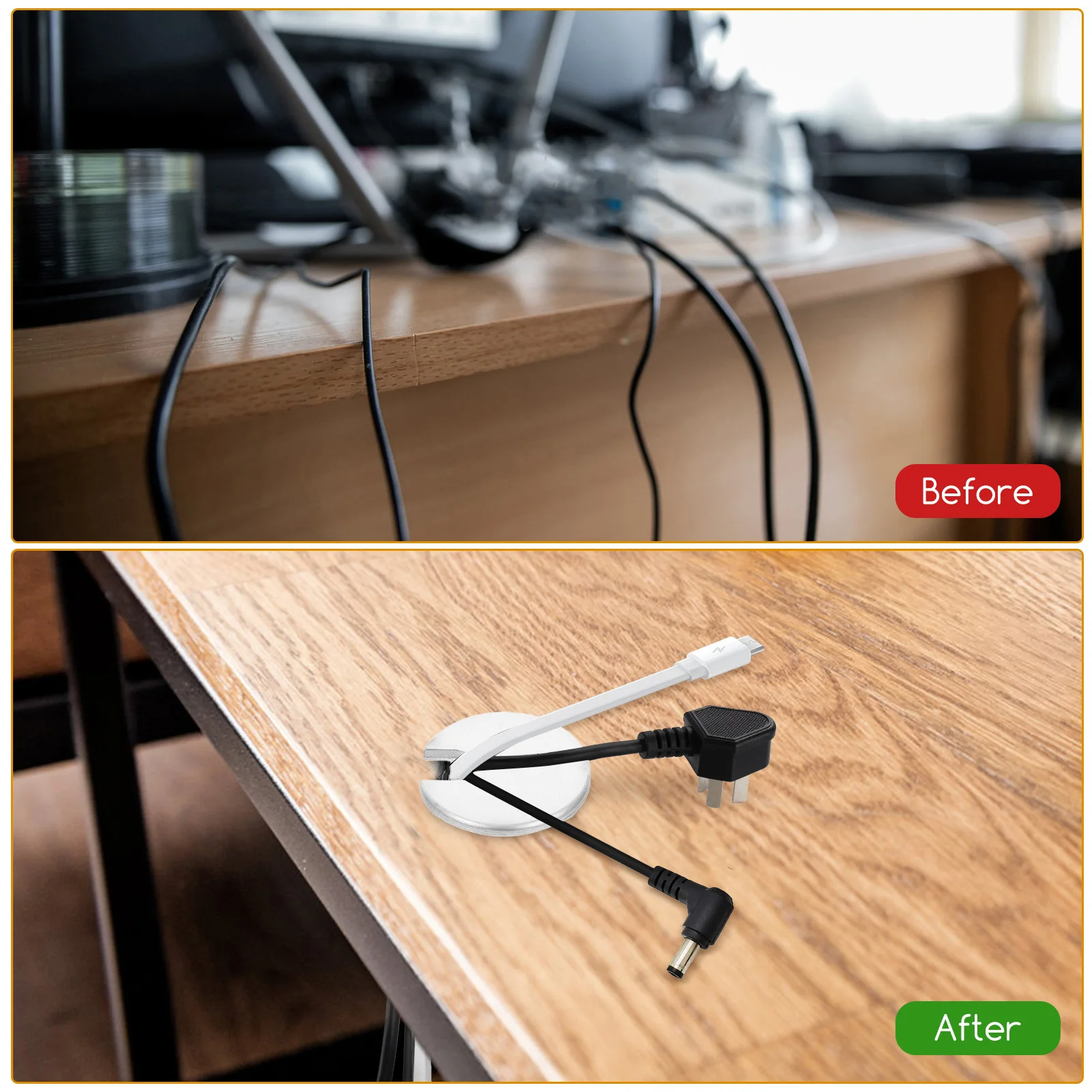 

2pcs Desktop Cable Hole Cover Round Wire Grommet Organizer For Desk Countertop Cord Management White Zinc Alloy Hole Plate