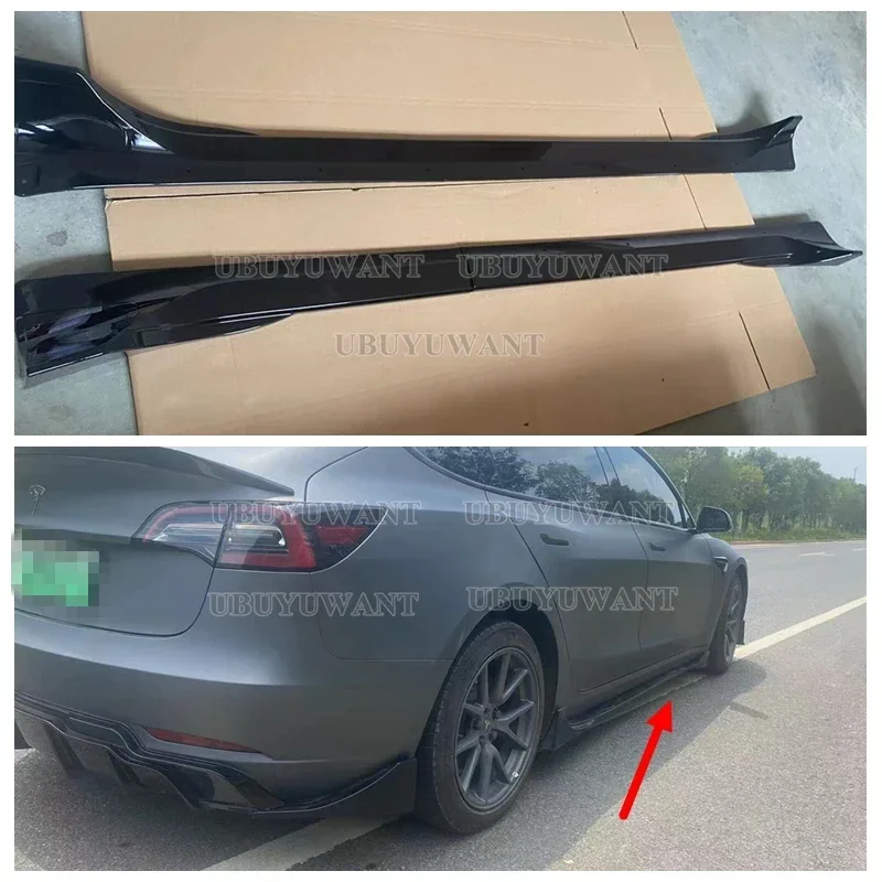 Side Skirt For Tesla Model Y/3 Highland 2017-2022 2023 2024 Tesla Body Kits Black Carbon Fiber Pattern ABS Side Skirts