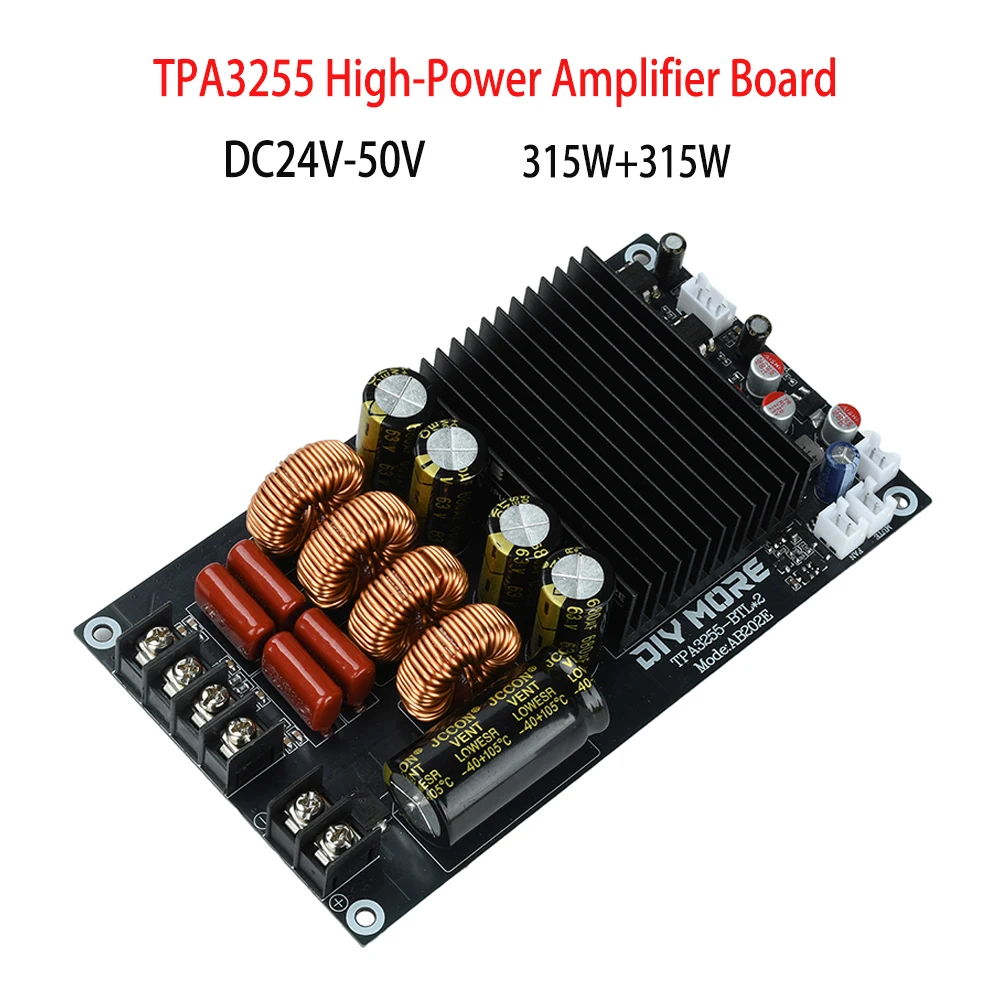 TPA3255 High-Power Amplifier Board DC24V-50V D-Class Dual Channel Post Amplifier Board 315W+315W Dual Channel Stereo Module