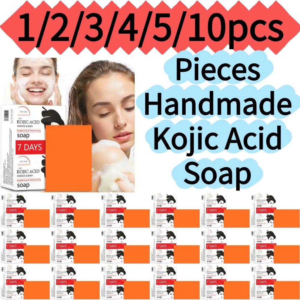  1/2/3/4/5/10 Pieces Handmade Kojic Acid Soap for Face & Body Deep Cleansing Oil Control Brighten Skin Tone Bath Soap