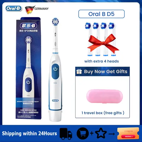 Oral-B 전동 칫솔 2D 회전 깨끗한 치아 미백 치아 배터리 구동 칫솔 D5 성인용 여행 최고의 선물
