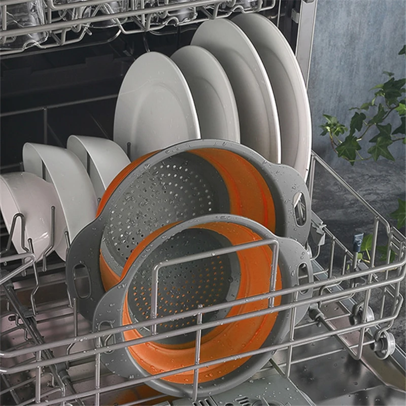 Drain Basket Silicone Vegetable Fruits Washing Drain Basket Folding Colander Strainer Collapsible Drainer Kitchen Tool