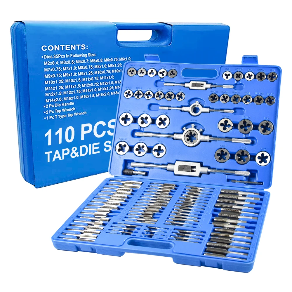 Tap and Die Set 110pcs M2-M18 Screw Thread Metric Tap Die Sets of Hand Tools Kit Hand Threading Tools For Metal Working