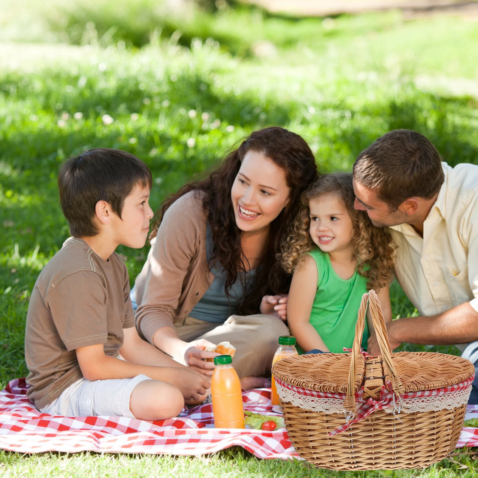 

1pc Rattan Picnic Storage 35x25x17cm Red Grid Portable Wicker Picnic Basket Home Decor Wicker Baskets For Gifts Baskets Gifts