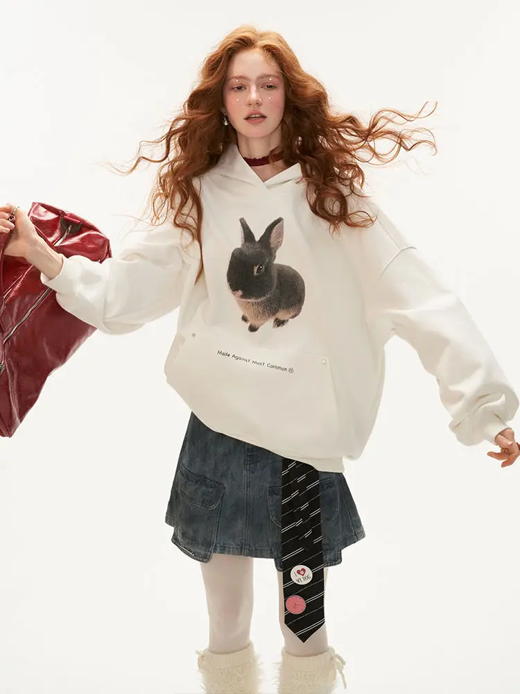 American Trendy Brand Rabbit Letter Print Cotton Pullover Hoodie Autumn New Casual All Match Unisex Sweatshirt Couple Y2k Top - view 3