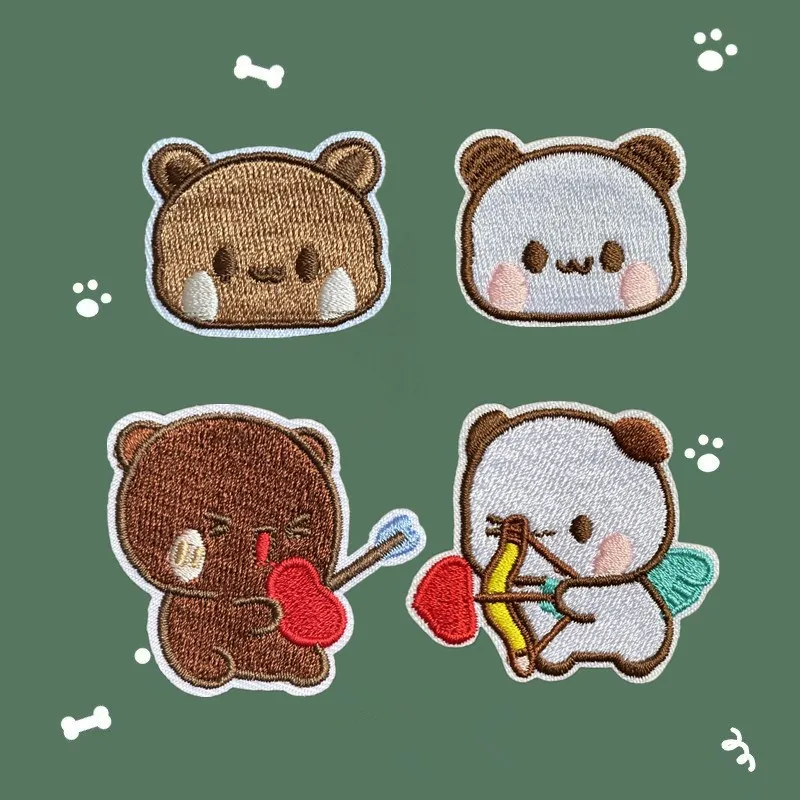 Bubu Yier Couple Anime Patches for Clothing Cute Self-Adhesive Patch Iron on Embroidery DIY Patches on Clothes Applique Fabrics
