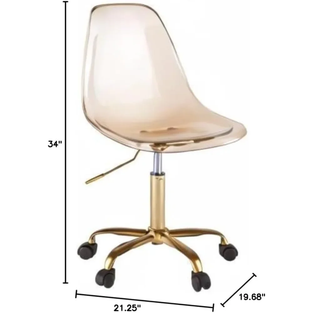 Urban Lifestyle Acrylic Rolling Desk Chair, Tan 21.25D x 19.68W x 34H Inch