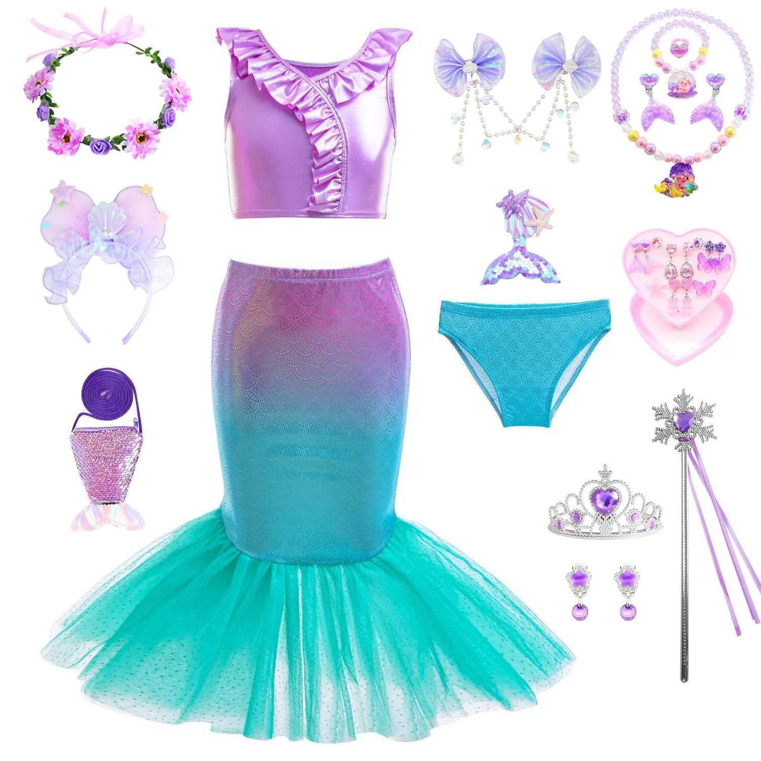 

Костюм Русалочки (сухой), раздельный купальник, наряд для косплея, детская сценическая одежда