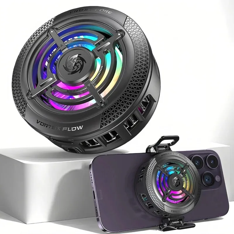 Cooler Magnético Portátil Universal 2 em 1 com Clip, Ventilador de Resfriamento com Luz Ambiente RGB para iPhone 17, Samsung S25, Xiaomi