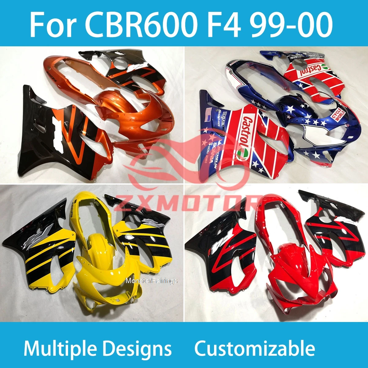 

Подходит для CBR600 F4 99 00, высококачественные обтекатели для Honda CBR600F4 1999 2000, обтекатели для мотоциклов ZXMT, комплект литьевого кузова