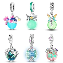 925 Sterling Silver Luminous Elf Lantern Fish Glass Planet Pendant Fit Pandach 925 Original Bracelet DIY Jewelry Original Design