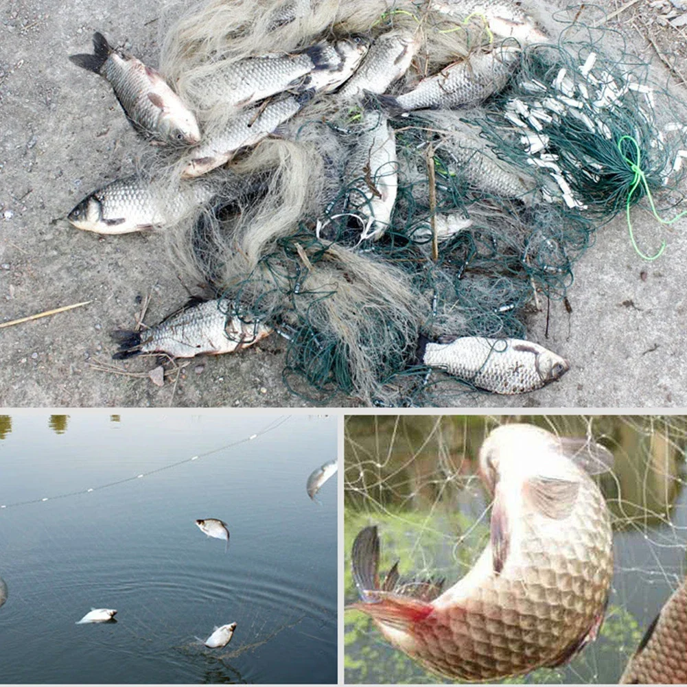 Nylon Fishing Net Small Mesh Fish Mesh Trap 3 Layer Monofilament Gill Net Netting Outdoor Fishing Tackle Tools 8/15/20/30M Long
