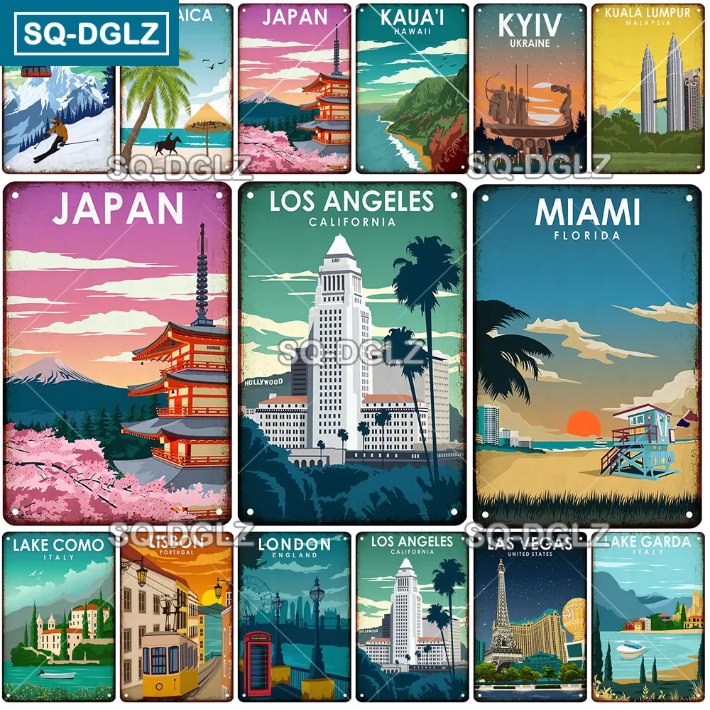 [SQ-DGLZ] MIAMI USA CIty Poster JAPAN Metal Sign Vintage Plaque Tin Sign Plate Wall Room Decor For Bar Club Art Painting Gift