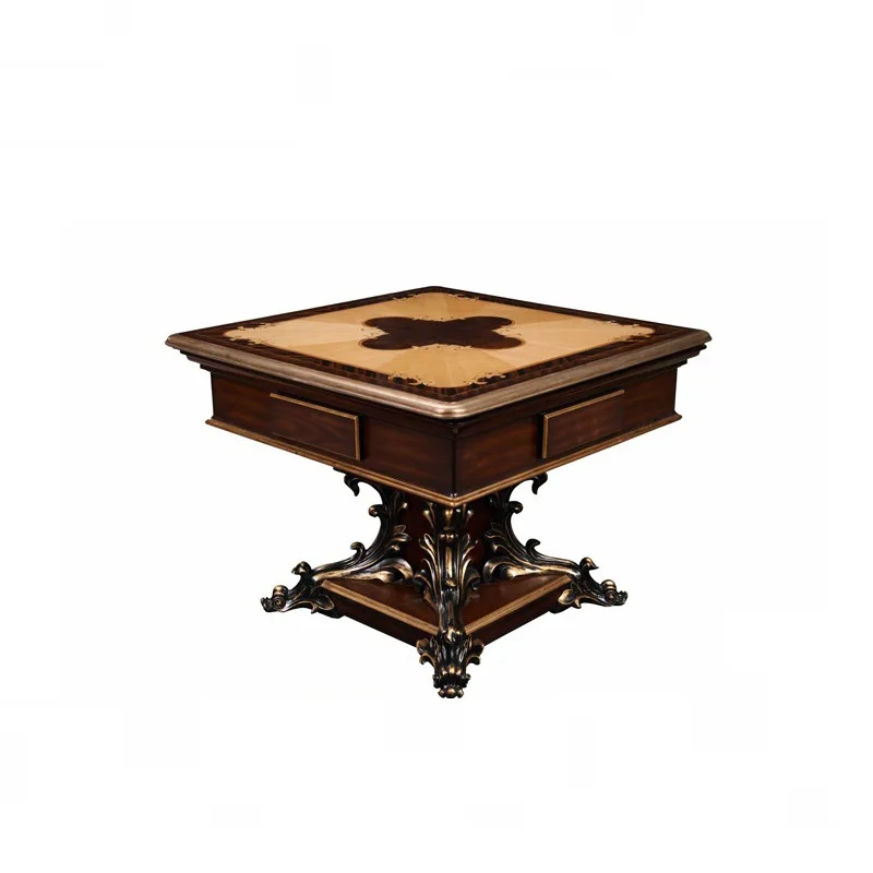 European mahjong table neoclassical card table American dining table veneer parquet engraving furniture