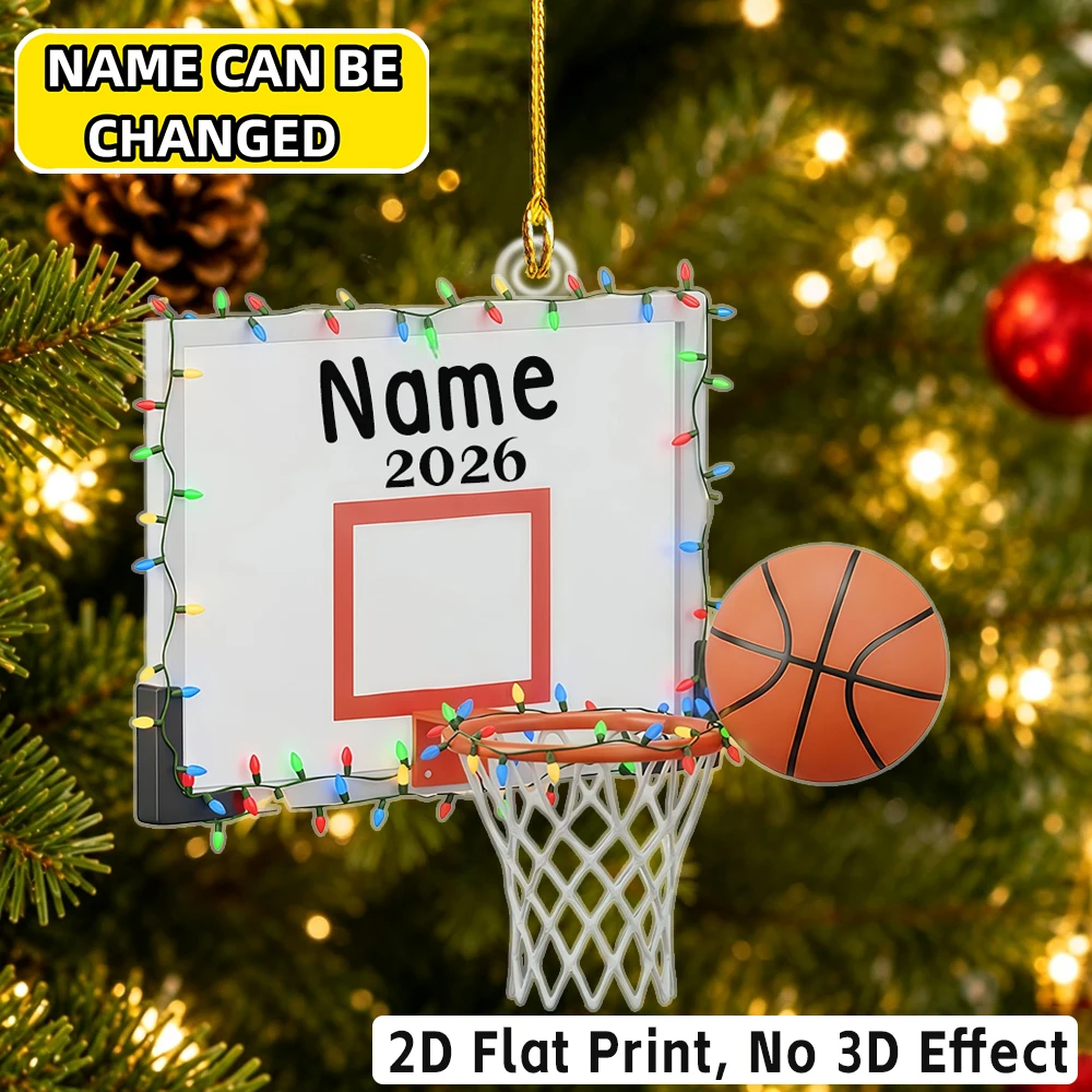 2D Flat‑Custom Name Irregular Acrylic Ornament,Basketball Hoop And Backboard Set,Xmas Tree Hanging Decoration,Holiday Gift