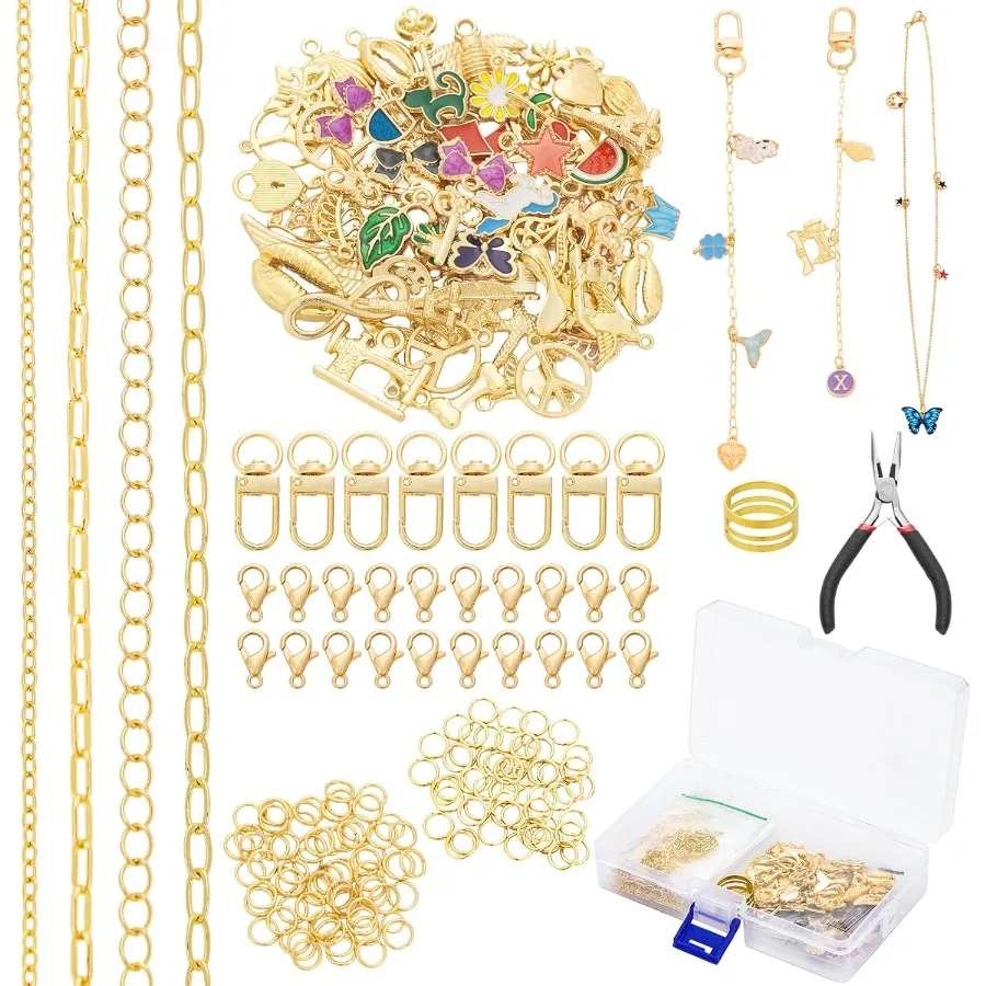 

304Pcs Charms Keychain Making Kit for Teens Adults Complete Jewelry Making Supplies with Pliers Key Rings Charm Extender Chain