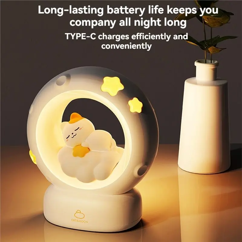 USB Charging Adjustable LED Sleeping Cat Night Light Bed Light Tap Light For Bedrooms Warm White