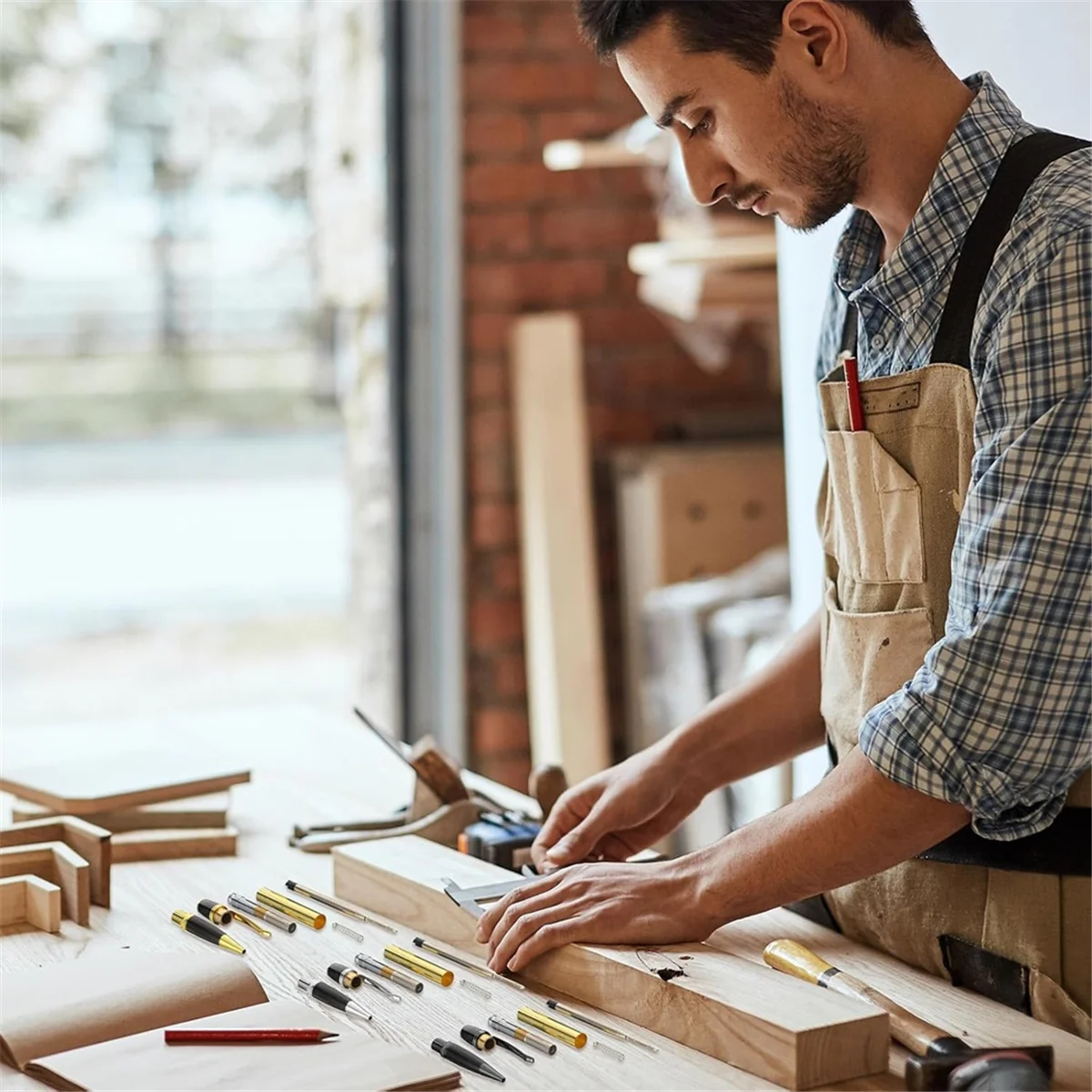 BAAQ Set Pena Kayu 12 Pak, Set Pena Bolpoin Putar dengan Meja Putar Tembaga Pengganti, Perlengkapan Kelas DIY D