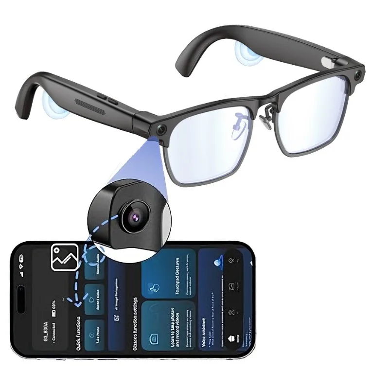 Half frame high definition video real-time translation smart bluetooth glasses
