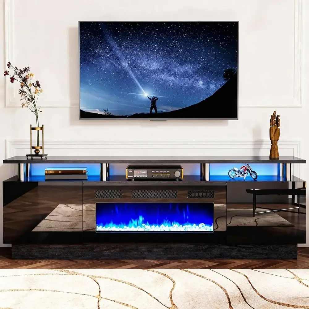 

Black High Gloss 36 Electric Fireplace TV Stand for 80 TVs, LED Light Entertainment Center