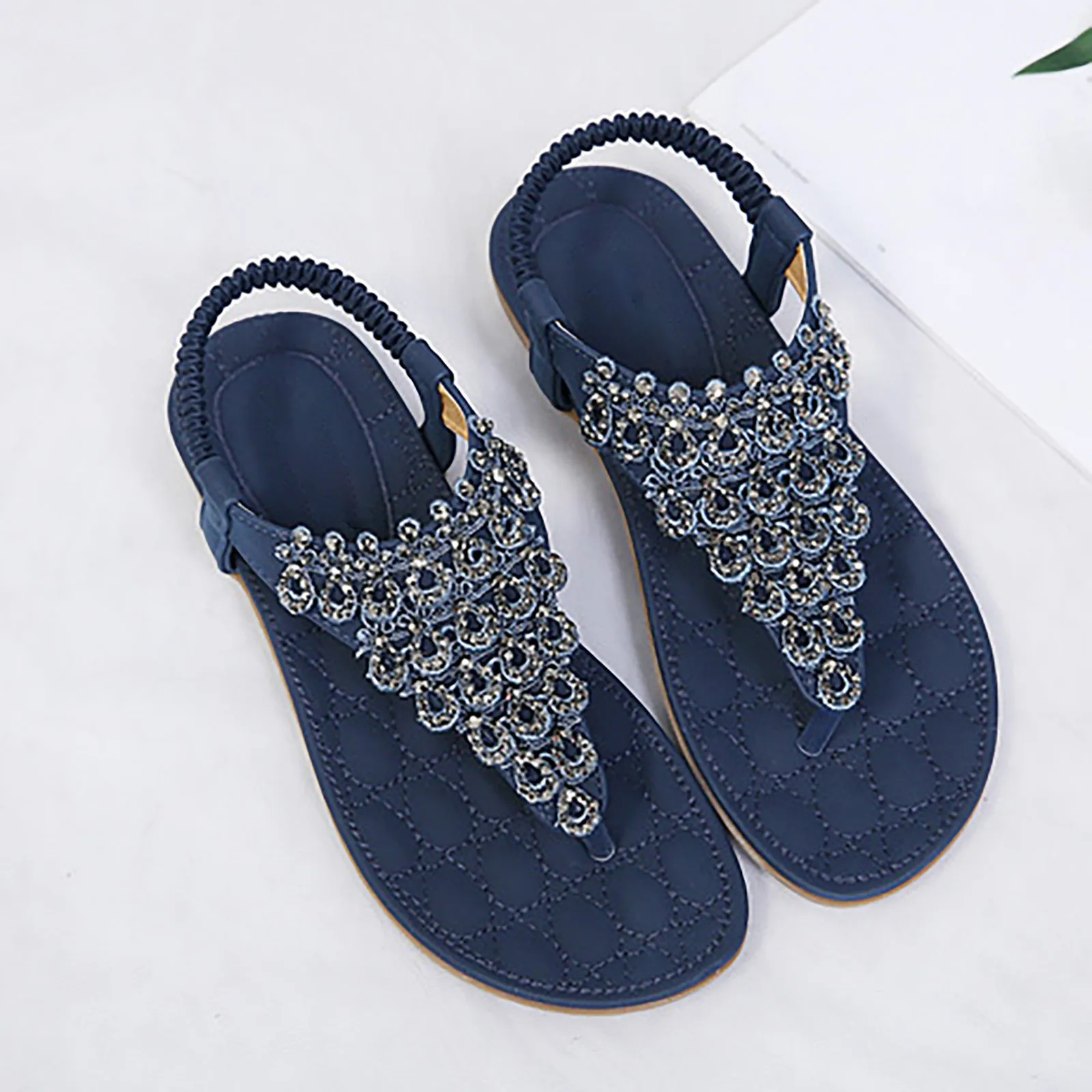 Heel Spur For Women Sandal 2023 Summer Sandals Lace Rhinestone Bohemia Foreign Trade Large Size Elastic Heeled Sandals For Women