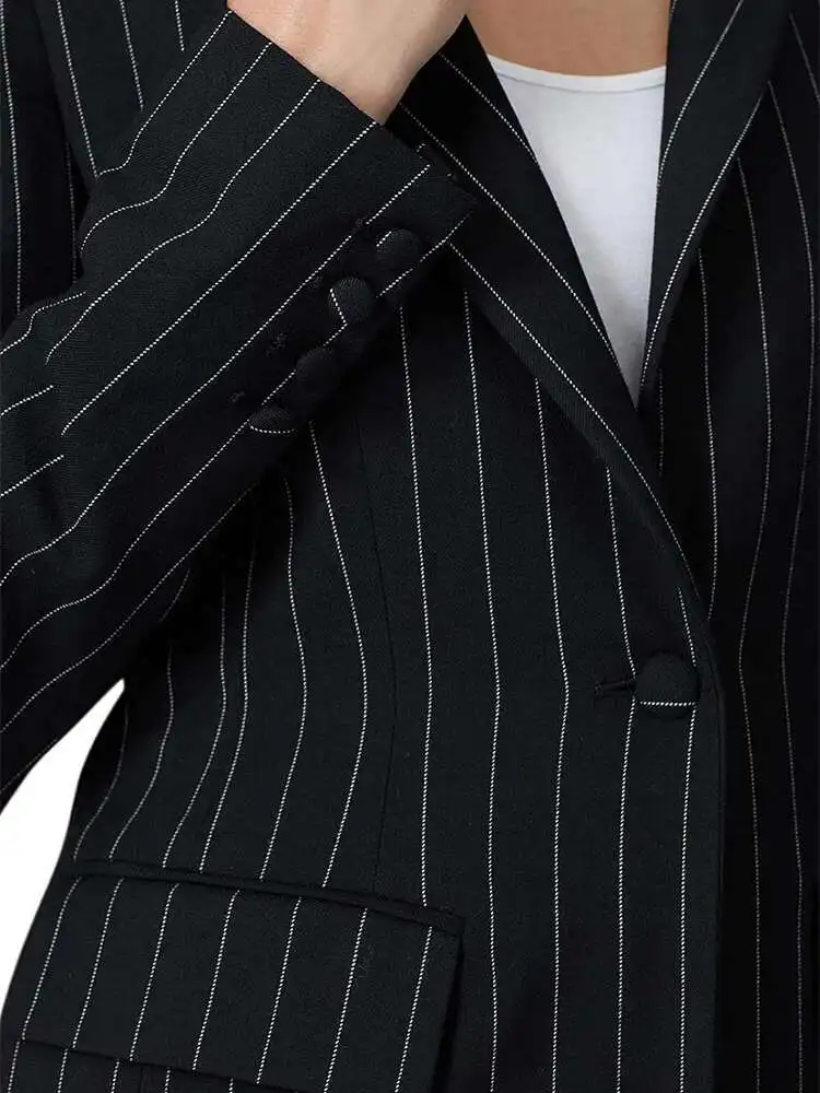 BJTZ سترة طويلة ممتدة بحافة مخططة بزر واحد للنساء لربيع وخريف 2024 سترات نسائية عصرية للنساء أنيقة