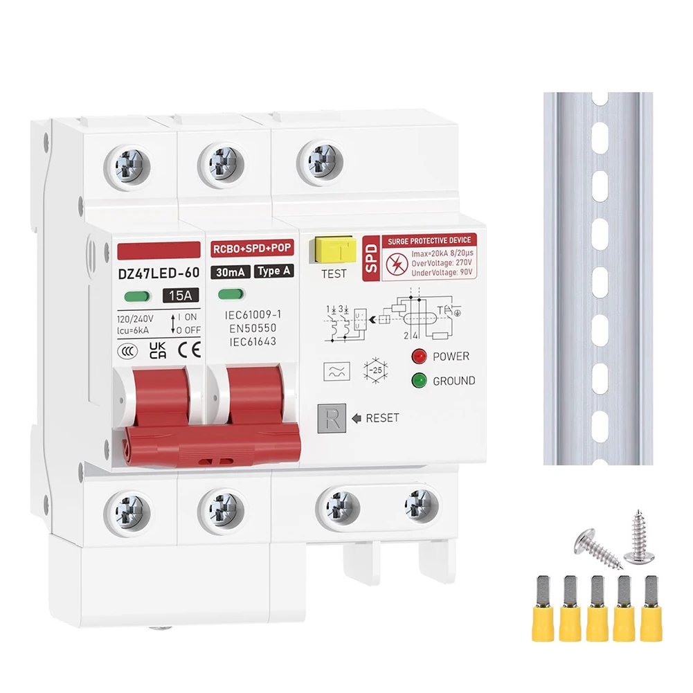 Residual Current Breaker Type A 2P with 30mA Trip and Flash Protection for Electrical Safety 120V 240V Applications