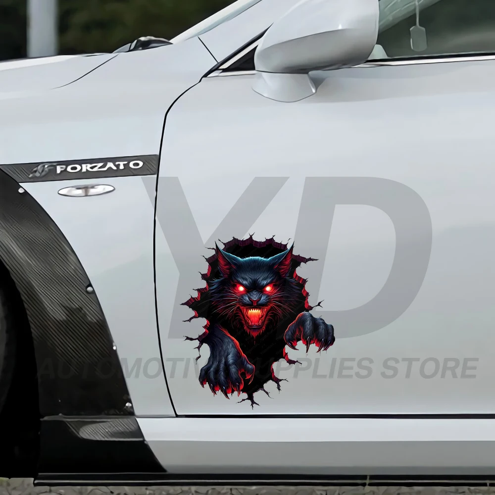 3D Black Cat Car Sticker Scary Red Eyes Evil Kitten Decals Waterproof Vinyl Auto Body Window Laptop Decor Skeleton Styling - view 6