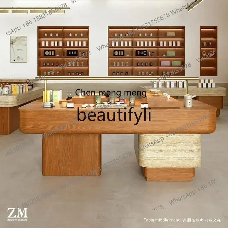 New arrive cnIsland Table Long Table with Light Cultural and Creative Store Tea Room Utensil Display Cabinet Store Specialty Pro