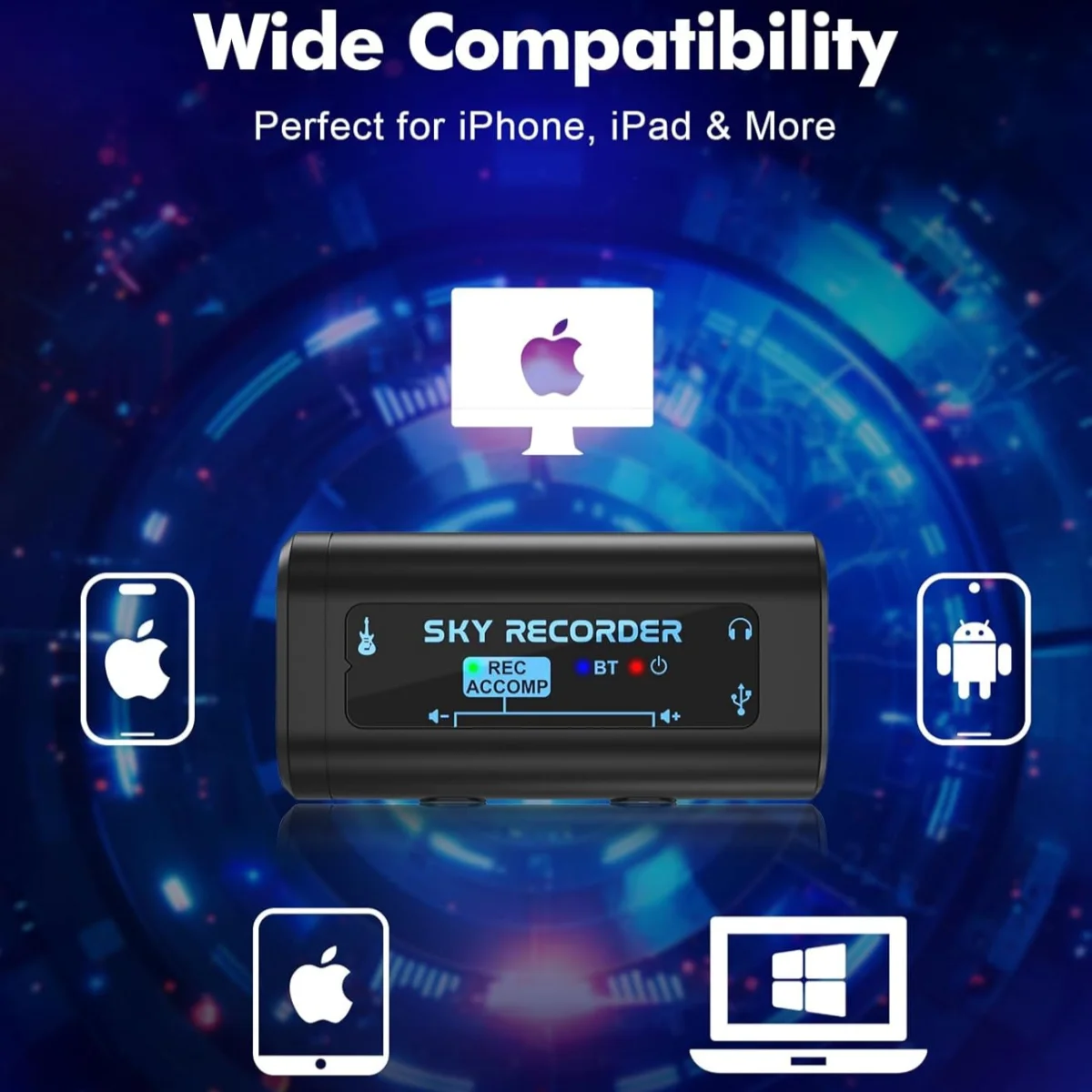 بطاقة صوت محمولة من SKY RECORDER مع بطاقة صوت داخلية BT متوافقة مع iPhone وMac/التوصيل والتشغيل/لتسجيل والبث المباشر