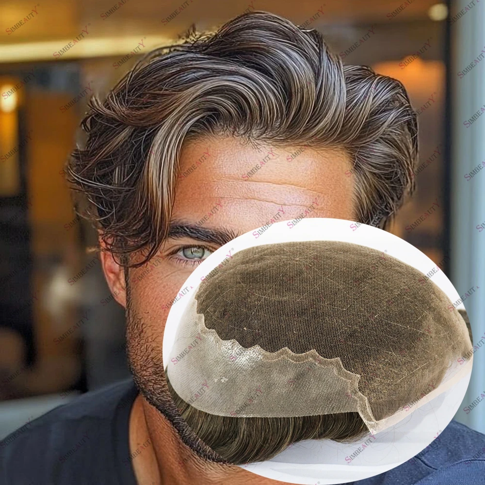 

Undetectable Natural Hairline Q6 Swiss Lace&PU Toupee 100% Human Hair Men's Ash Blonde Brown Grey Breathable Hairpieces Protese