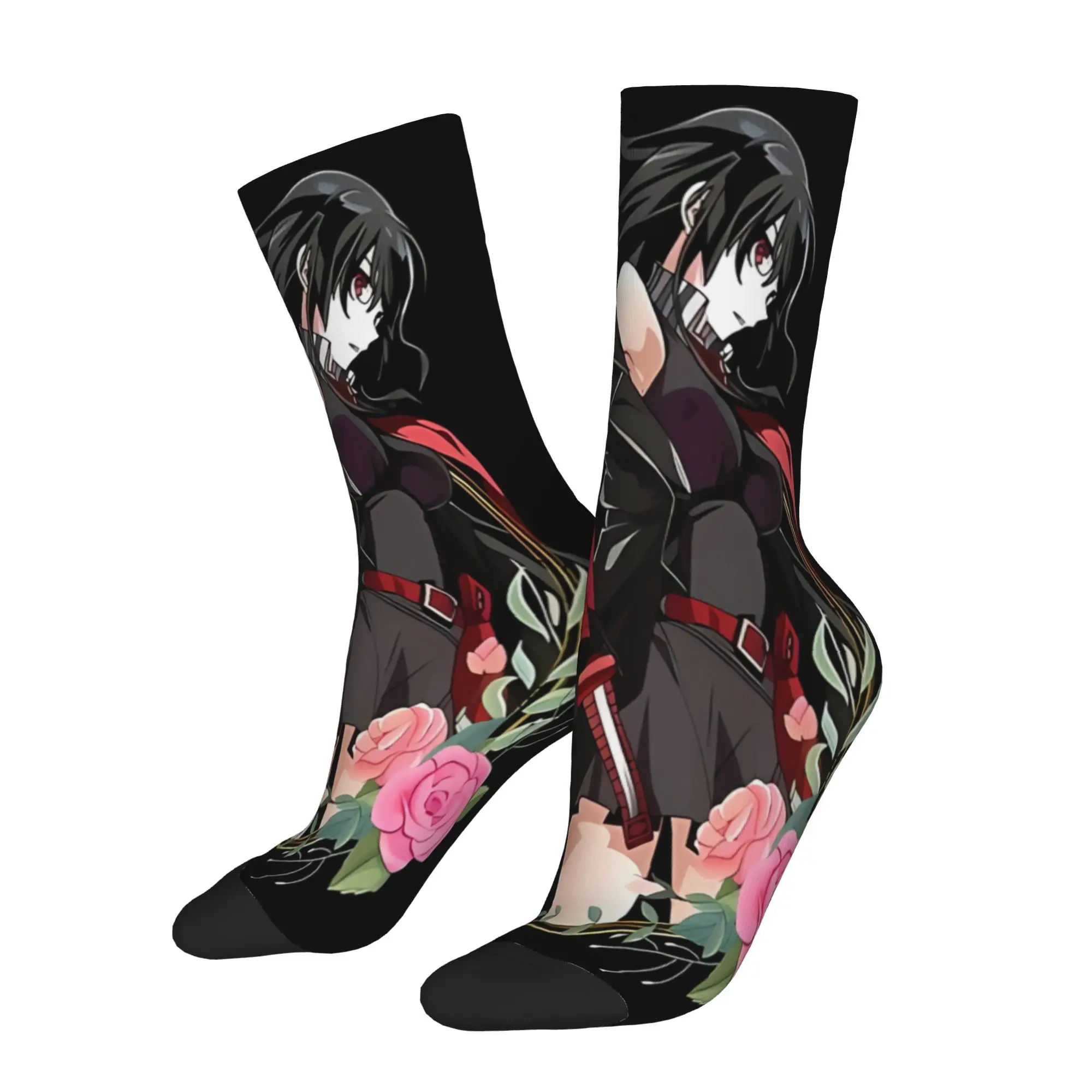 

1 Pair Funny Sock Akame Ga Kill Black Vintage Quality Pattern Printed Men Crew Socks Casual Men's Socks