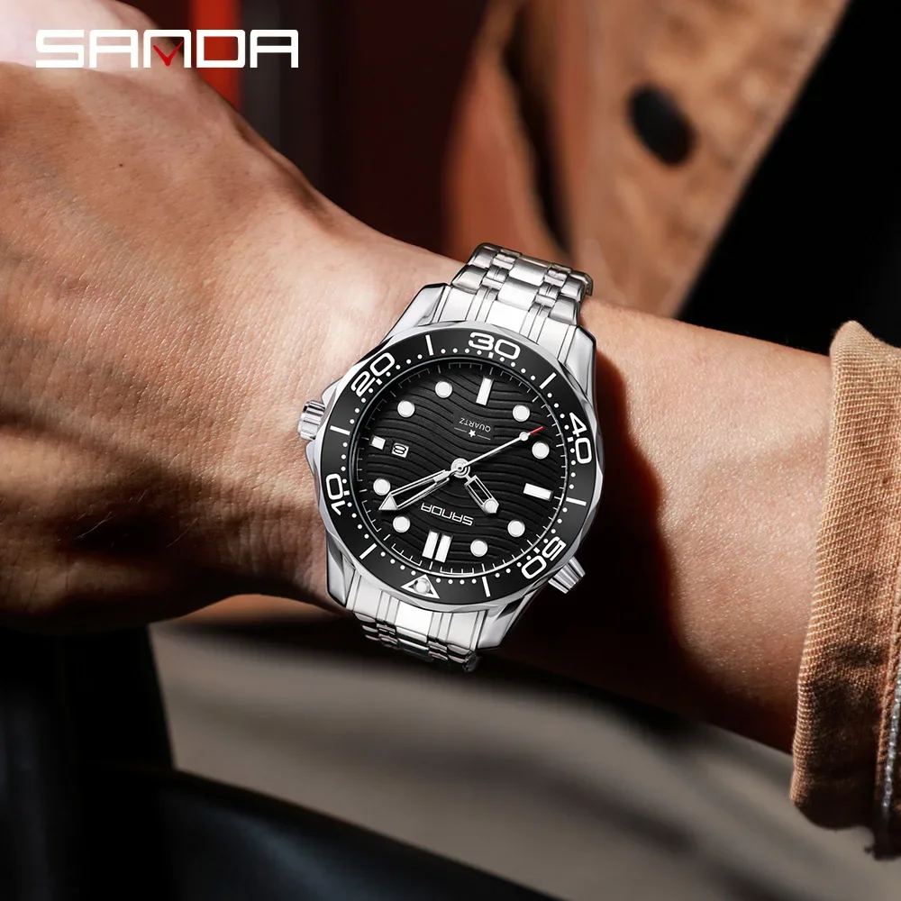 SANDA SD1145 Модные мужские кварцевые часы Многофункциональные водонепроницаемые часы с календарем и ночником с ремешком TEMU