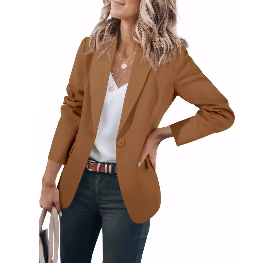 Spring and Autumn Women's Blazer Long Sleeve Suit Collar One-Buckled Commuter Office Simple Versatile Black Casual Blazer