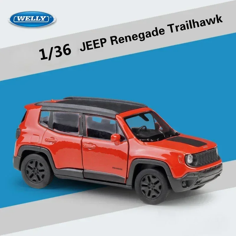 

Модель автомобиля Welly 1:36 Jeep Renegade SUV из сплава, металлические отлитые модели, имитация двери, детский подарок