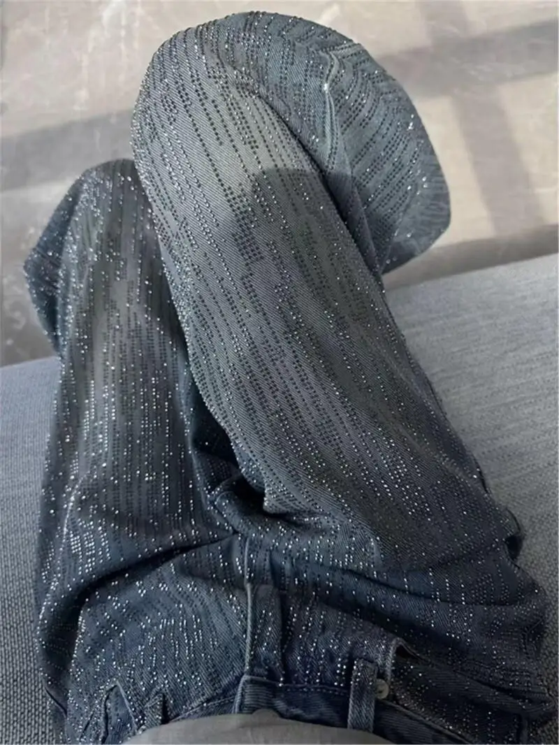 미국 스타일 여성 바지 레트로 베이비 브레스 통기성 드릴 진 가을 겨울 하이웨이스트 루즈 스트레이트 컷 플로어 팬츠