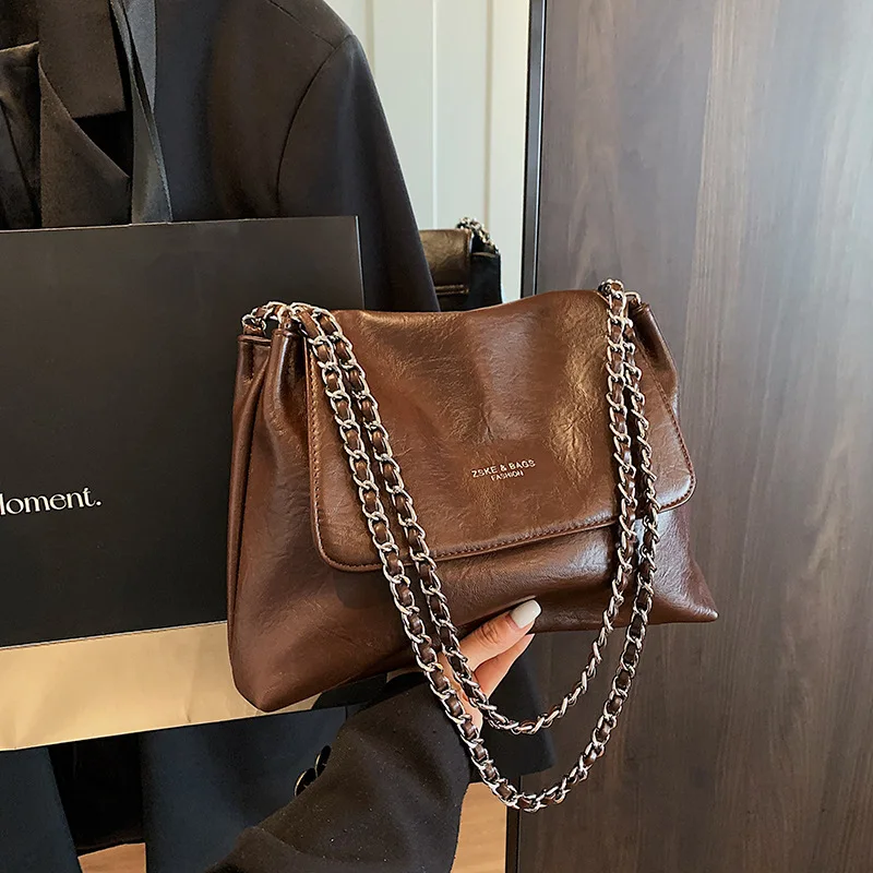 

Новинка 2023 года, повседневная сумка, легкая роскошная сумка-мессенджер, иностранная универсальная сумка на плечо с цепочкой, осенне-зимняя женская сумка большой вместимости в стиле ретро